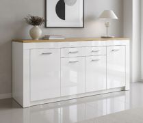 Tridano Chest of Drawers / Sideboard | Color: Artisan Oak / High-Gloss White | 1 large drawer | 5 compartments | 190.4 x 35 x 84.5 cm