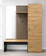 Complete Wardrobe Set - Miavorla 1 | Color: Artisan Oak/Black | Bench | Large Mirror | 150 x 40 x 198.5 cm | Cabinet with 4 compartments