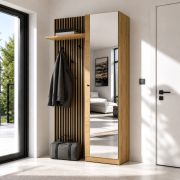 Complete Wardrobe Set - Miavorla 2 | Color: Artisan Oak/Black | Shelf | 3 hooks | large mirror | 100 x 40 x 198.5 cm | Cabinet with 4 compartments