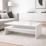 Polien 5 Coffee Table | Color: High-Gloss White | Large Shelf | Geometric Shape | Easy to Clean and Sturdy | Sofa Table | 90 x 60 x 41.4 cm | Living Room Table