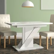 Ventio Extendable Dining Table | Color: High-gloss White | Sturdy tabletop | 120–160 x 80 x 75 cm | High-quality lacquer finish | Seats 4–6 people | Z-shaped base