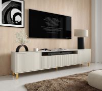 TV Cabinet | Cashmere | Push-to-open feature | 2 hinged doors | 1 flap door | Dimensions: 200 x 40 x 54 cm | Legs: Gold | 4 compartments | TV stand