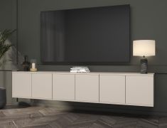 TV base unit | cashmere | push-to-open function | 6 doors | 12 compartments | 210 x 40 x 40 cm | can be mounted hanging or standing | TV board