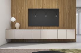 TV board | cashmere | push-to-open function | 8 doors | 16 compartments | 280 x 40 x 40 cm | can be assembled hanging or standing | TV furniture