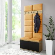 Wardrobe 01 with 6 Coat Hooks & Shoe Cabinet | Artisan/Black/Amber | 215 x 100 x 40 cm | For 8 Pairs | Upholstered Bench