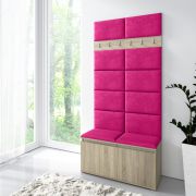 Wardrobe 01 with Pink Upholstered Bench | Sonoma Oak/Pink | 215 x 100 x 40 cm | 8 Pairs of Shoes | 6 Coat Hooks | 4 Compartments