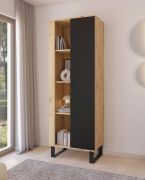 Bookcase | Color: Oak Artisan / Black | Push-to-open function | 1 door | Dimensions: 60 x 40 x 174 cm | 8 compartments | Door hinges can be changed | Legs: Metal