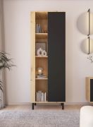 Bookcase | Color: Oak Artisan / Black | Legs: Metal | 1 door | Dimensions: 60 x 40 x 172 cm | 8 compartments | Push-to-open function | Door hinges can be changed