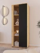 Bookcase | Color: Oak Artisan / Black | Legs: Metal | 1 door | Dimensions: 60 x 40 x 162 cm | 8 compartments | Door hinges can be changed | Push-to-open function