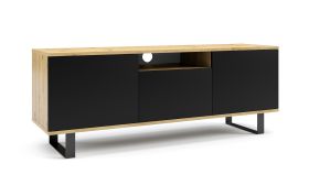 Modern TV Stand Zapopan 100 | Artisan Oak & Black | Metal Legs | 3 Doors | 4 Compartments | 56 x 150 x 40 cm