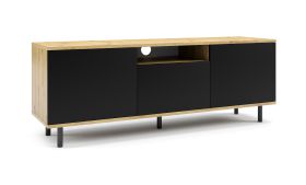 Hanging TV Cabinet Zapopan 102 | Artisan Oak & Black | Push-to-Open | 42 x 150 x 40 cm | Cable Hole | Tilt Door