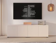 TV cabinet | cashmere | 4 hinged doors | 4 compartments | 140 x 40 x 42 cm | push-to-open function | TV furniture | slatted design | for living room