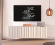 Hanging TV cabinet | cashmere | 4 hinged doors | 4 compartments | 140 x 40 x 40 cm | push-to-open function | TV furniture | slatted design | for living room