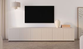 TV cabinet | cashmere | 6 hinged doors | 6 compartments | 210 x 40 x 42 cm | push-to-open function | TV furniture | for living room | slatted design