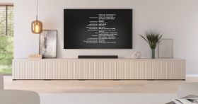 TV base unit | cashmere | 10 hinged doors | 10 compartments | 350 x 40 x 42 cm | slatted design | for living room | TV furniture | push-to-open function