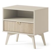 Simple Bedside Cabinet Crewe 07 | Beige & Oak | Compact 54 x 54 x 38 cm | Modern Design