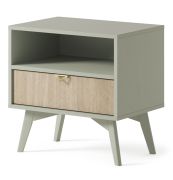 Modern Bedside Cabinet Crewe 01 | Eucalyptus & Oak Finish | 54 x 54 x 38 cm | 1 Drawer & Compartment | Laminated Surface