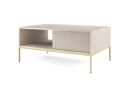 Coffee Table Worthing 70 | Fluted Front | Cashmere Finish | Gold Legs & Handles | 1 Drawer, 1 Shelf | 46 x 104 x 68 cm