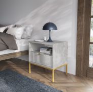 Worthing 59 Bedside Cabinet | Grey & Gold | 56 x 54 x 39 cm | Modern Nightstand with Drawer