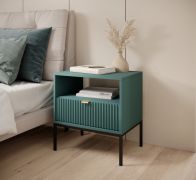 Worthing 14 Bedside Cabinet | Black, Gold Accents | 56 x 54 x 39 cm | Drawer & Open Storage