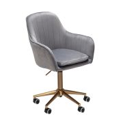 Elegant Shell Office Chair Apolo 116 | Grey Velvet & Gold Base | Swivel & Adjustable Height