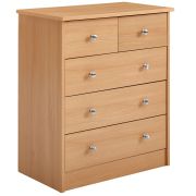 Versatile Chest of Drawers | Beech Finish | 70 x 60 x 35 cm | 5 Spacious Drawers | Modern Aluminum Handles