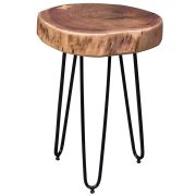 Handmade Acacia Wood Side Table | Tree Trunk Look | Black Metal Legs | 45 x 35 x 35 cm