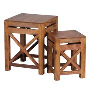 Handmade Sheesham Solid Wood Side Table Set of 2 | Nestable | 50 x 40 x 40 cm | Space-Saving Design