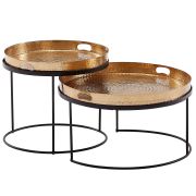 Set of 2 Living Room Tables | Gold & Black | Removable Tray | 56 x 56 x 33 cm & 46 x 46 x 41 cm