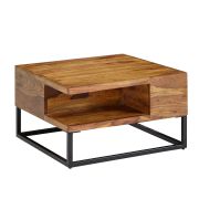 Sheesham Solid Wood Living Room Table | 60 x 60 x 34.5 cm | Modern Industrial Design | Unique Handcrafted Piece