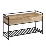 Solid Mango Wood Bench with Storage | Mango/Black | 52 x 90 x 38 cm | Modern Design | Handcrafted