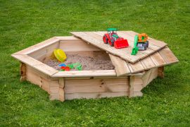 Sandbox Arenero hexagonal pine wood, Measurements: 175 x 152 x 30 cm (W x D x H)