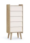 Baby Room Chest of Drawers | Beige / Oak Cremona | 5 Drawers | 50 x 39 x 127.5 cm | Push-to-Open | Safe ABS Edges