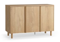 Chest of drawers | 3 hinged doors | color: oak | 6 compartments | soft-close function | adjustable shelves | 123 x 46 x 83 cm | oak legs | sideboard