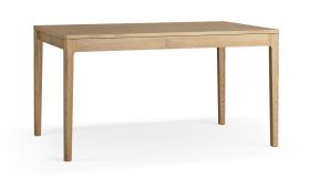 Extendable dining table | color: oak | 145-225 x 90 cm | two 40 cm wide inserts | comfortable use | rounded table top | harmonious shape