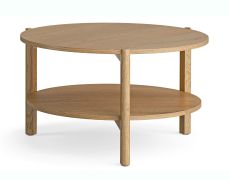 Coffee table | round | rotating shelf | color: oak | 70 x 70 x 41 cm | three oak legs | rounded edges | minimalist and natural