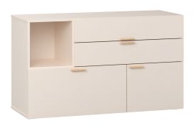 Chest of Drawers with 3 Drawers | 1 Door | Open Compartment | Soft-Close | Beige & Oak | 120 x 42 x 70 cm