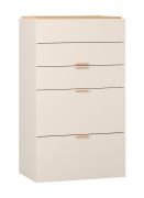 Chest of Drawers Beige | Oak Handles | 5 Asymmetrical Soft-Close Drawers | 75 x 42 x 127.5 cm | Scratch-Resistant