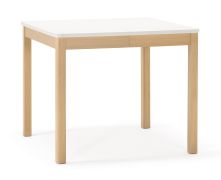 Extendable Dining Table | Alabaster White & Beech | Natural Look | Wooden Frame | Square | 90 x 90 cm, Extends to 130 cm
