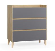 Chest of drawers | color: oak / graphite | soft-close function | dimensions: 94.5 x 48 x 106.5 cm | ABS edge protection | 3 drawers | for living room | minimalist