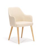 Beige Upholstered Dining Chair | Oak-Tone Beech Wood Legs | Melange Pattern | 54 x 58 x 85 cm | Comfort & Style