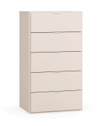 Narrow Chest of Drawers | 5 Drawers | Beige | Soft-Close | 62.5 x 47 x 112 cm | White Handles | Minimalist Design
