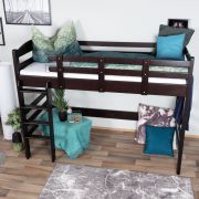 Loft Bed 90 x 200 cm | Easy Premium Line K22/n | Solid Beech Wood | Chocolate Brown | Convertible
