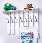 Coat Rack Solid Pine Wood White Junco 354 | 7 Hooks & Shelf | 60 x 80 x 28 cm