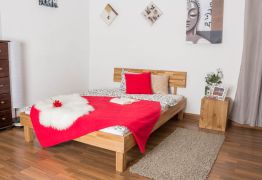 Youth bed / futon bed made of oiled solid oak wood Wooden Nature 01, mattress size: 140 x 200 cm, with headboard, frame thickness 25 mm