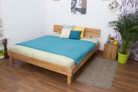 Futon bed / solid wood bed with headboard Wooden Nature 01, oiled oak, lying surface 180 x 200 cm, striking headboard, strong frame boards