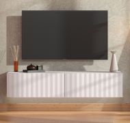 TV Stand / TV Cabinet with Push-to-Open Function Grocka 02, Color: White / Matte White, two hinged doors, ABS, Dimensions: 32 x 154 x 42 cm, for the living room