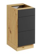 Kitchen base unit | push-to-open | 3 drawers | Artisan oak / gray | 40 x 46.9 x 82 cm | handleless front | Matterhorn 18 | 3 drawers