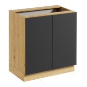 Kitchen Base Cabinet | Push-to-Open | Handle-Free Front | 80 x 46.8 x 82 cm | Artisan Oak / Gray | Matterhorn 12 | 2 Doors | 2 Compartments