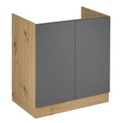 Kitchen Base Cabinet | 2 Doors | Push-to-Open | Matterhorn 33 | Handle-Free Design | 80 x 46.8 x 82 cm | Artisan Oak / Gray